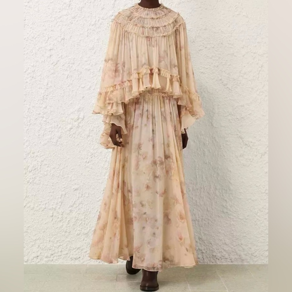 Designer-style Hypnotic Shirred Blouse and Maxi Skirt Set